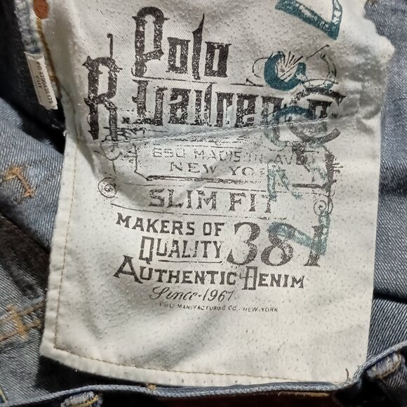 Polo Ralph Lauren 018 Slim Straight Blue Denim Jeans 40x32 Riverside Wash - Picture 13 of 16